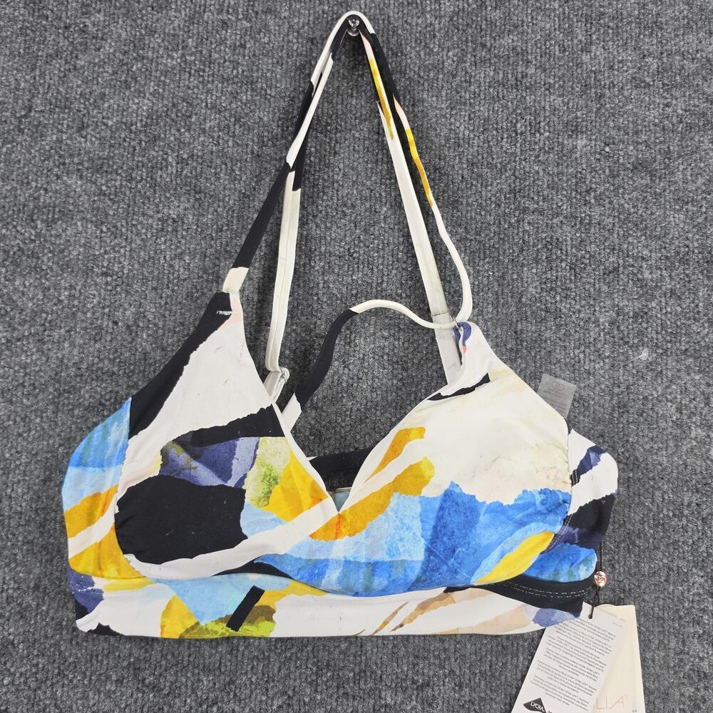 Calia Women's M Strappy Back Ruched Bikini Top Abstract Multicolor Swimwear